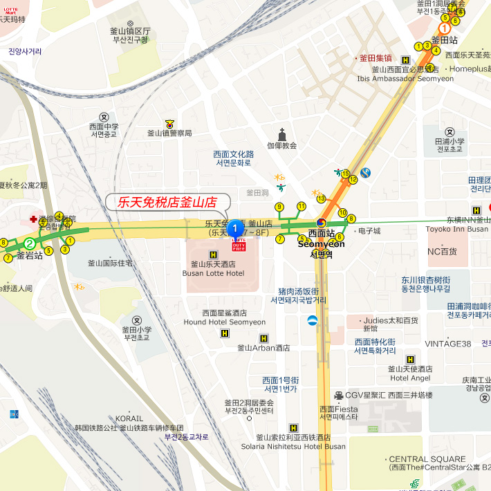 韩国乐天免税店釜山店地图